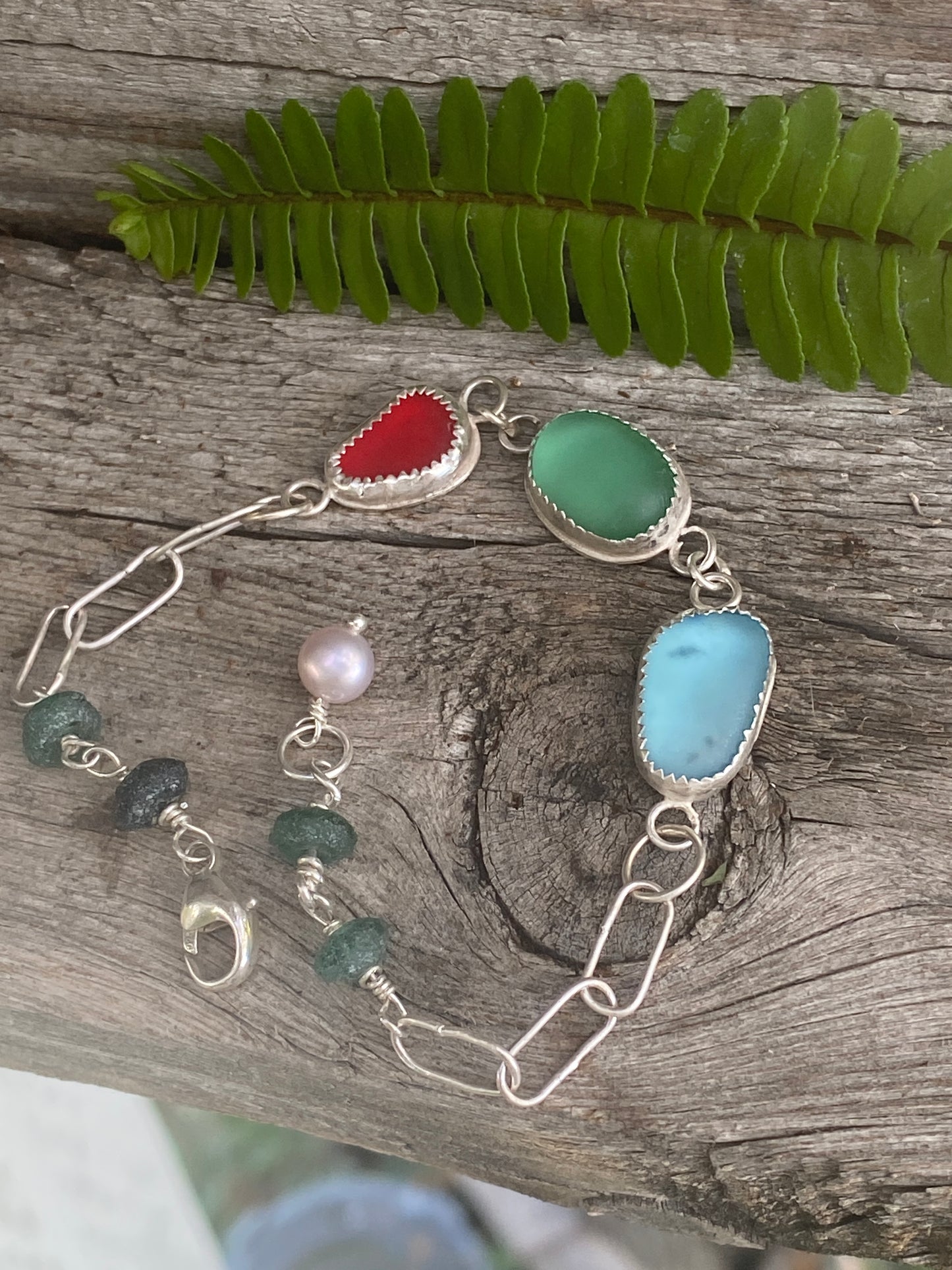 Sea Glass/Greek Sea Glass/Pearl Bracelet