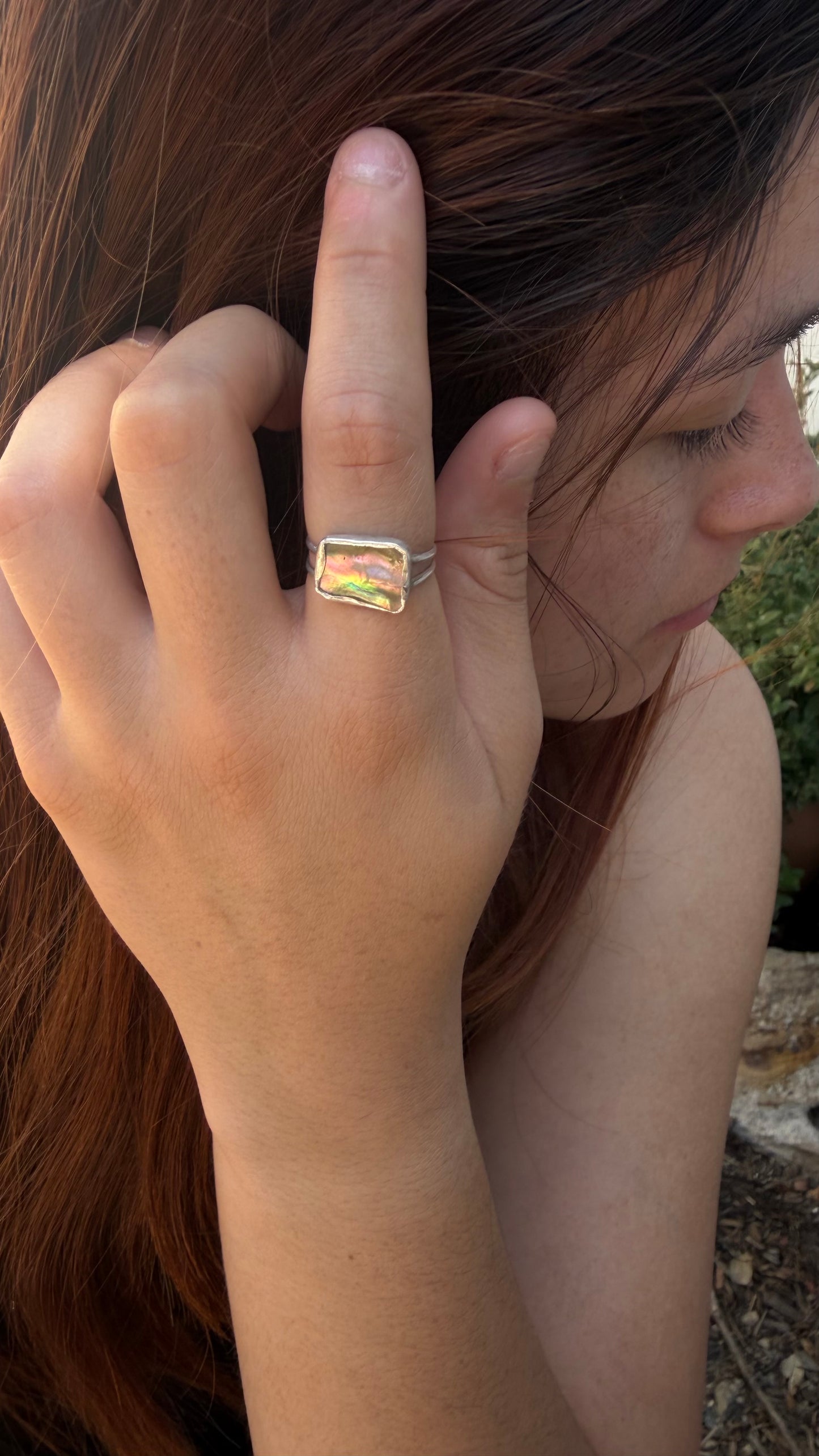 Double Rainbow Abalone Shell Ring