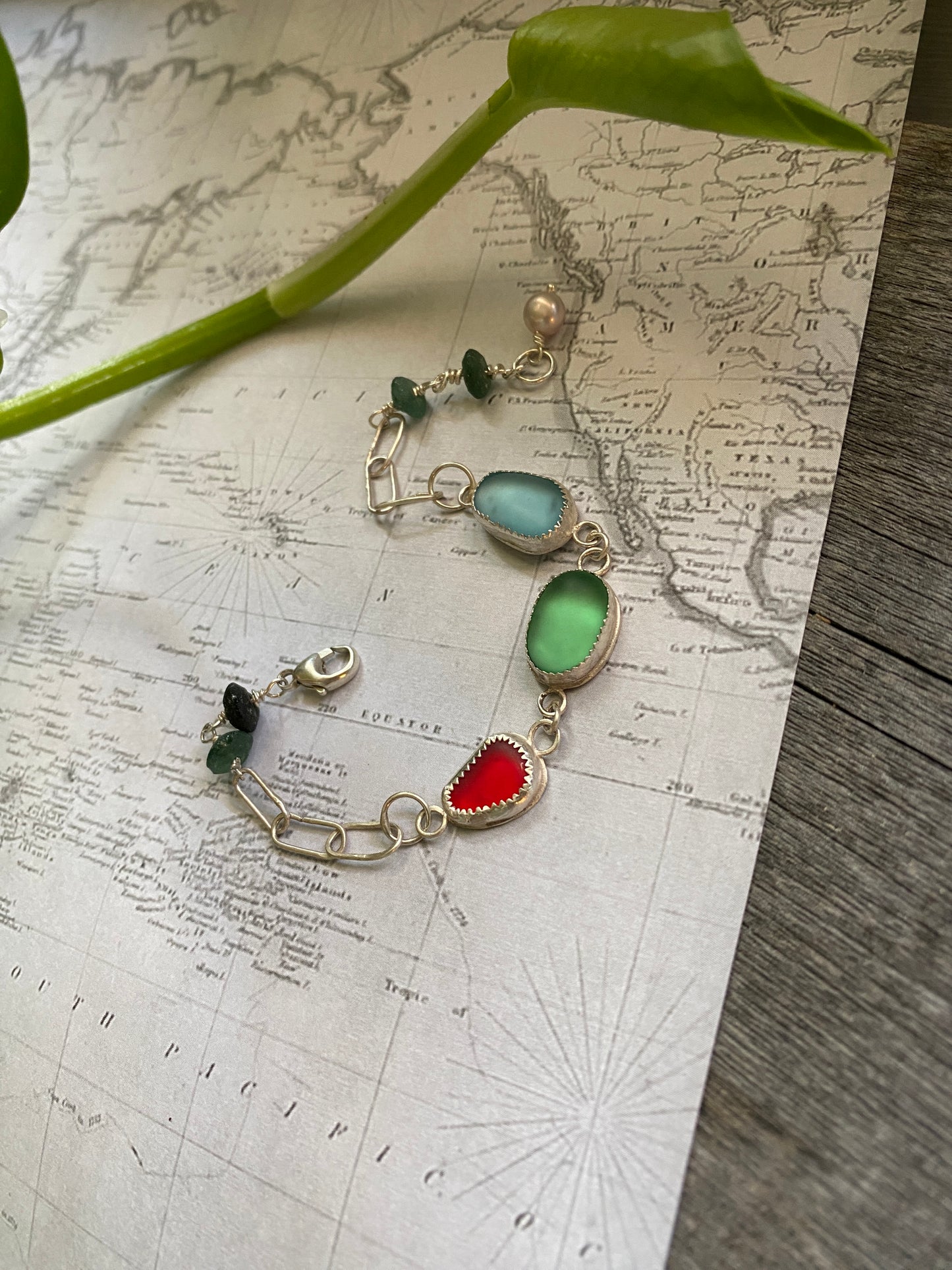 Sea Glass/Greek Sea Glass/Pearl Bracelet