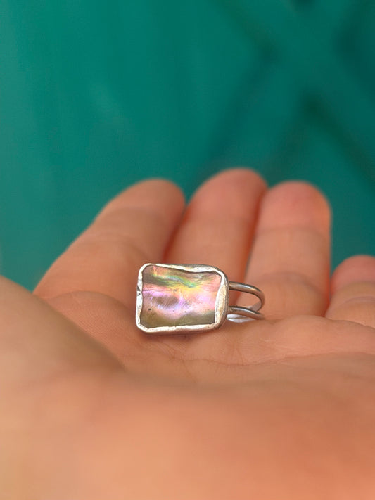 Double Rainbow Abalone Shell Ring