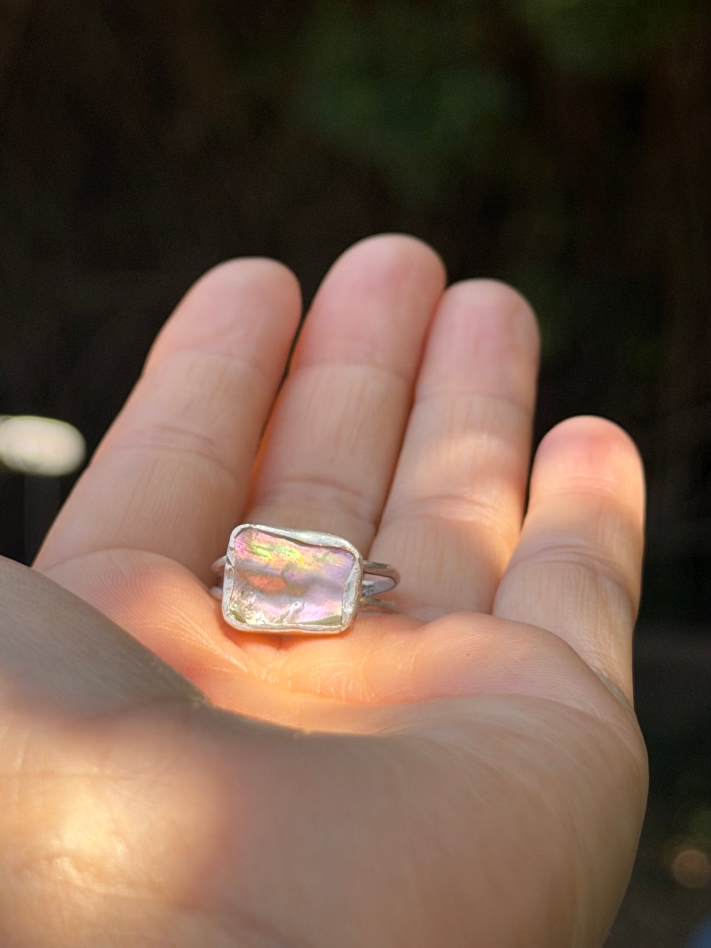 Double Rainbow Abalone Shell Ring
