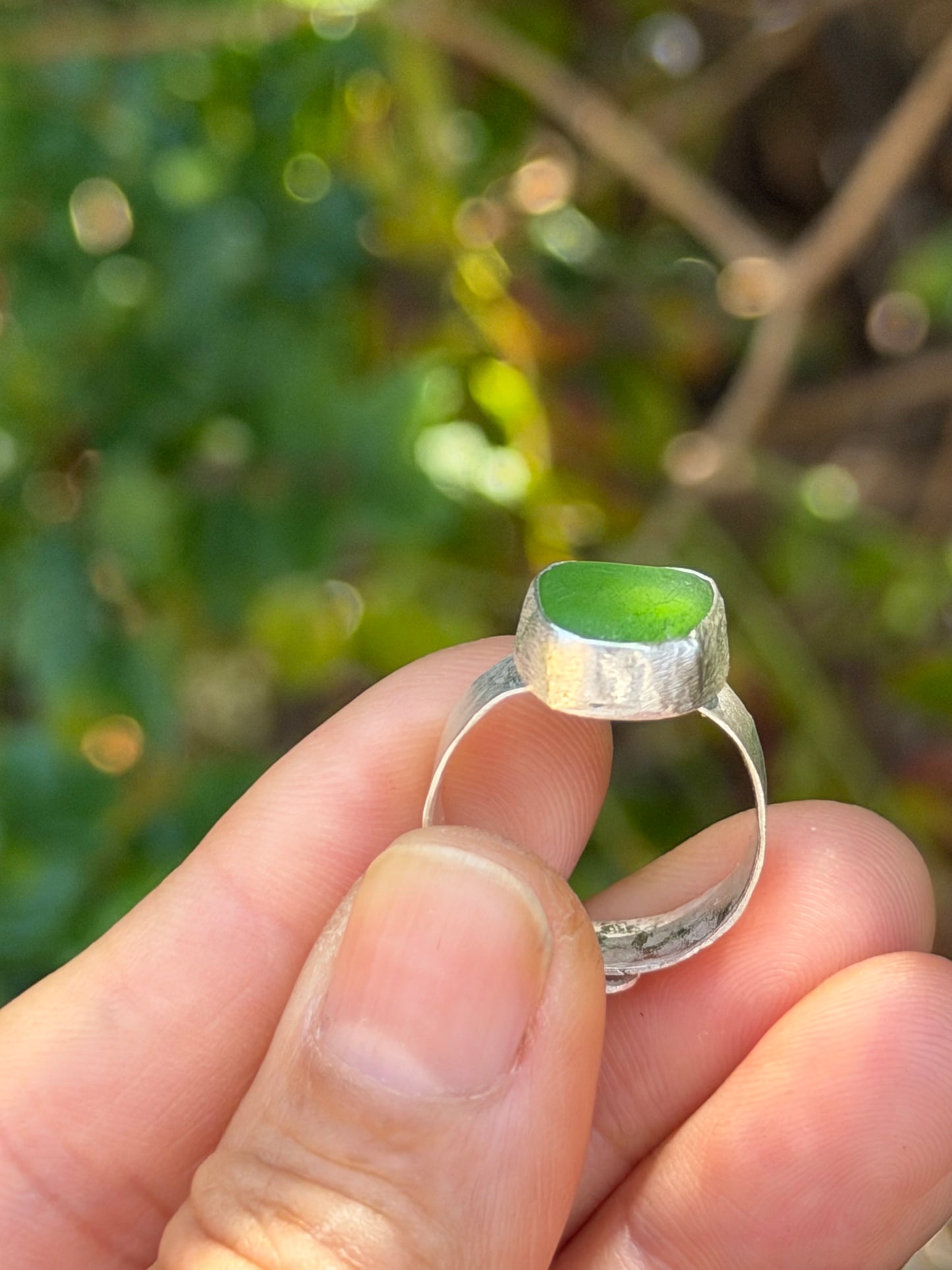 Kelly Green Adjustable Seaglass Ring
