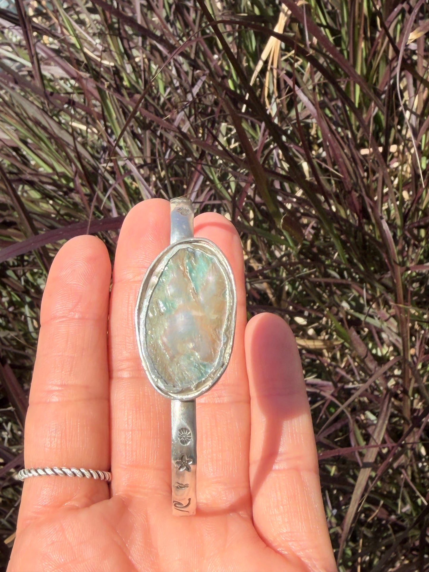 Abalone Shell Island Scene Cuff Bracelet