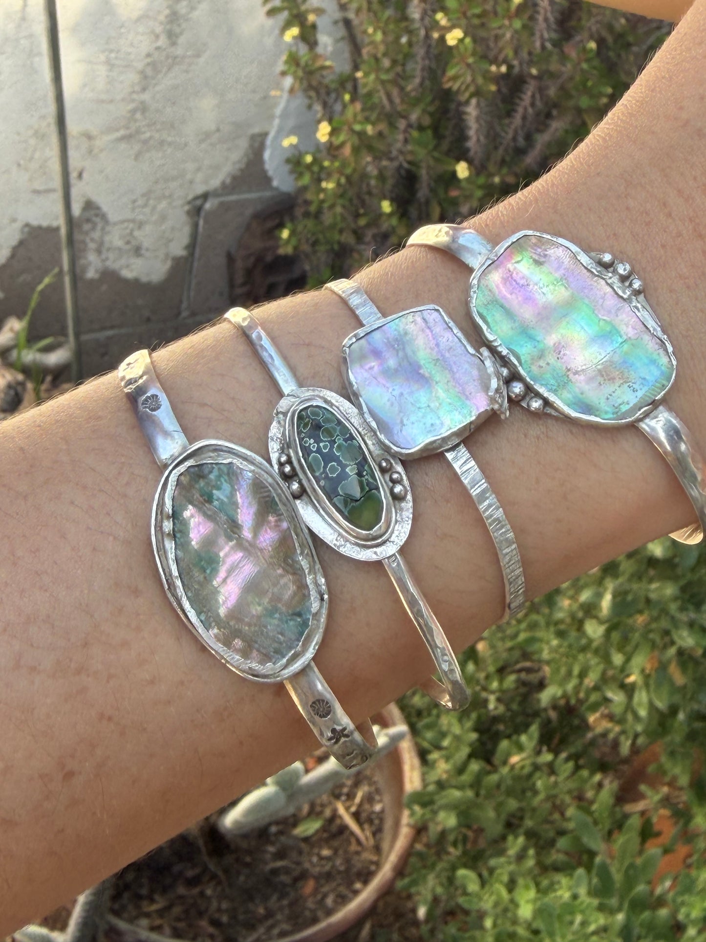 Abalone Shell Island Scene Cuff Bracelet