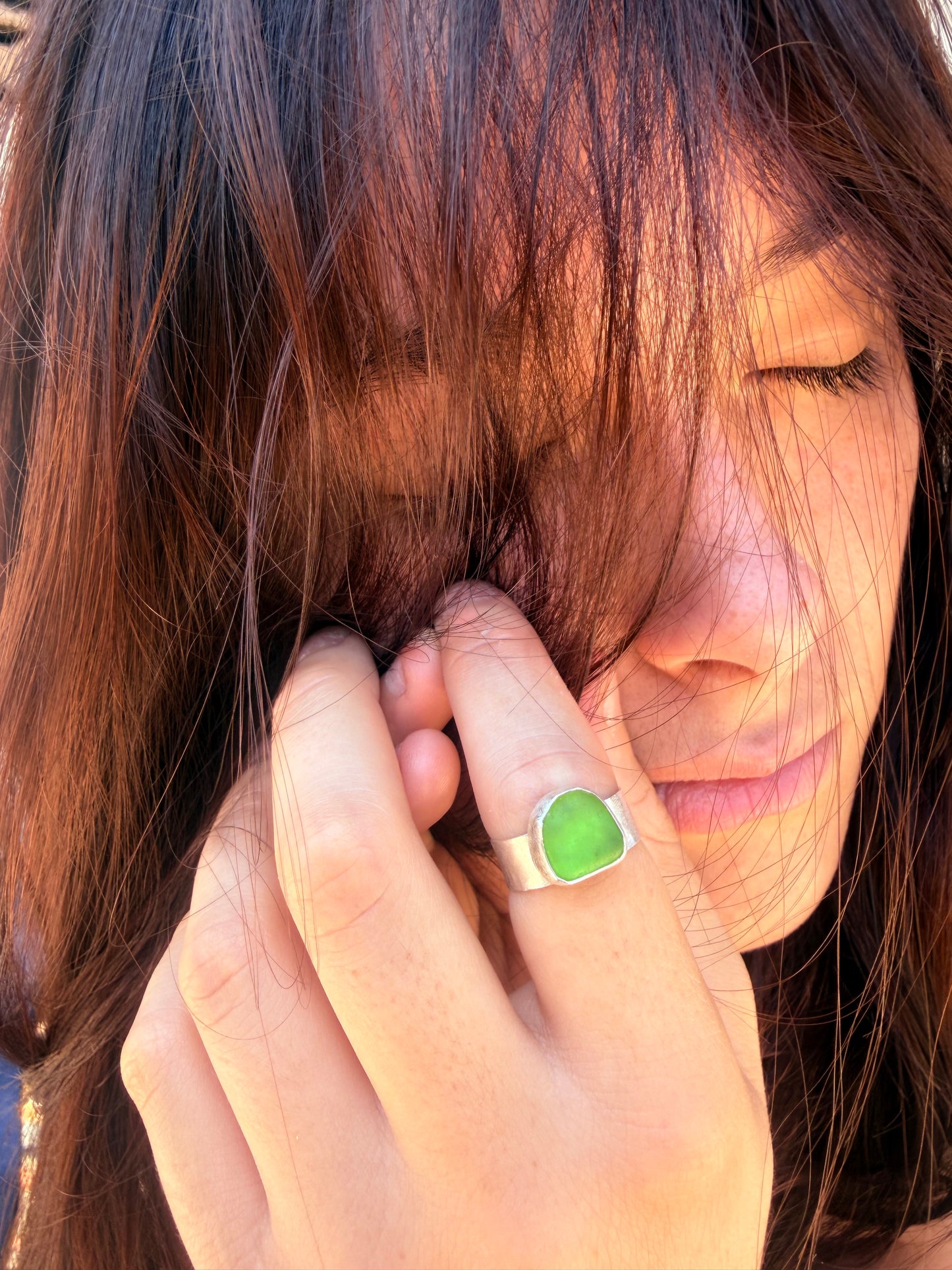 Kelly Green Adjustable Seaglass Ring