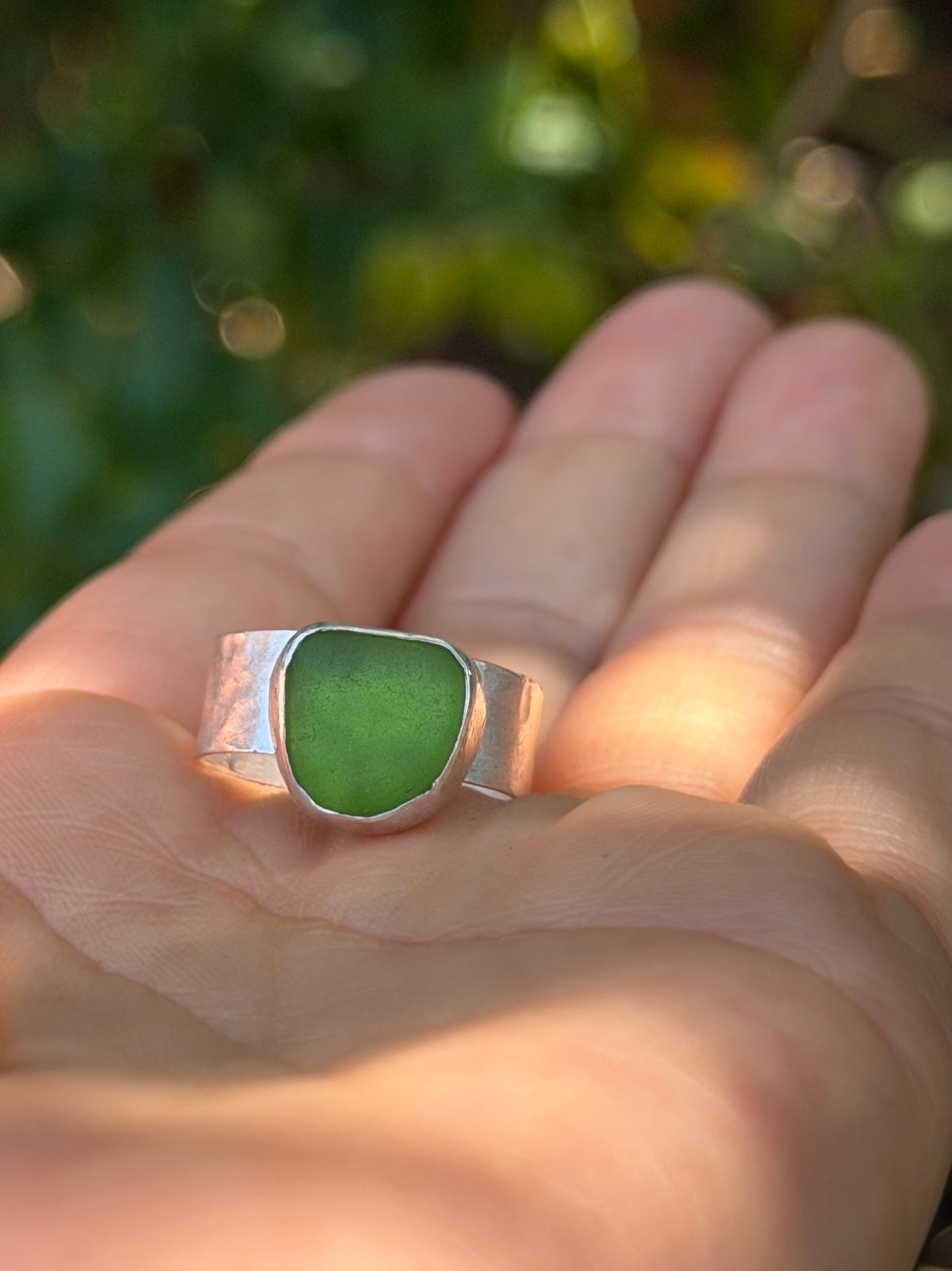 Kelly Green Adjustable Seaglass Ring