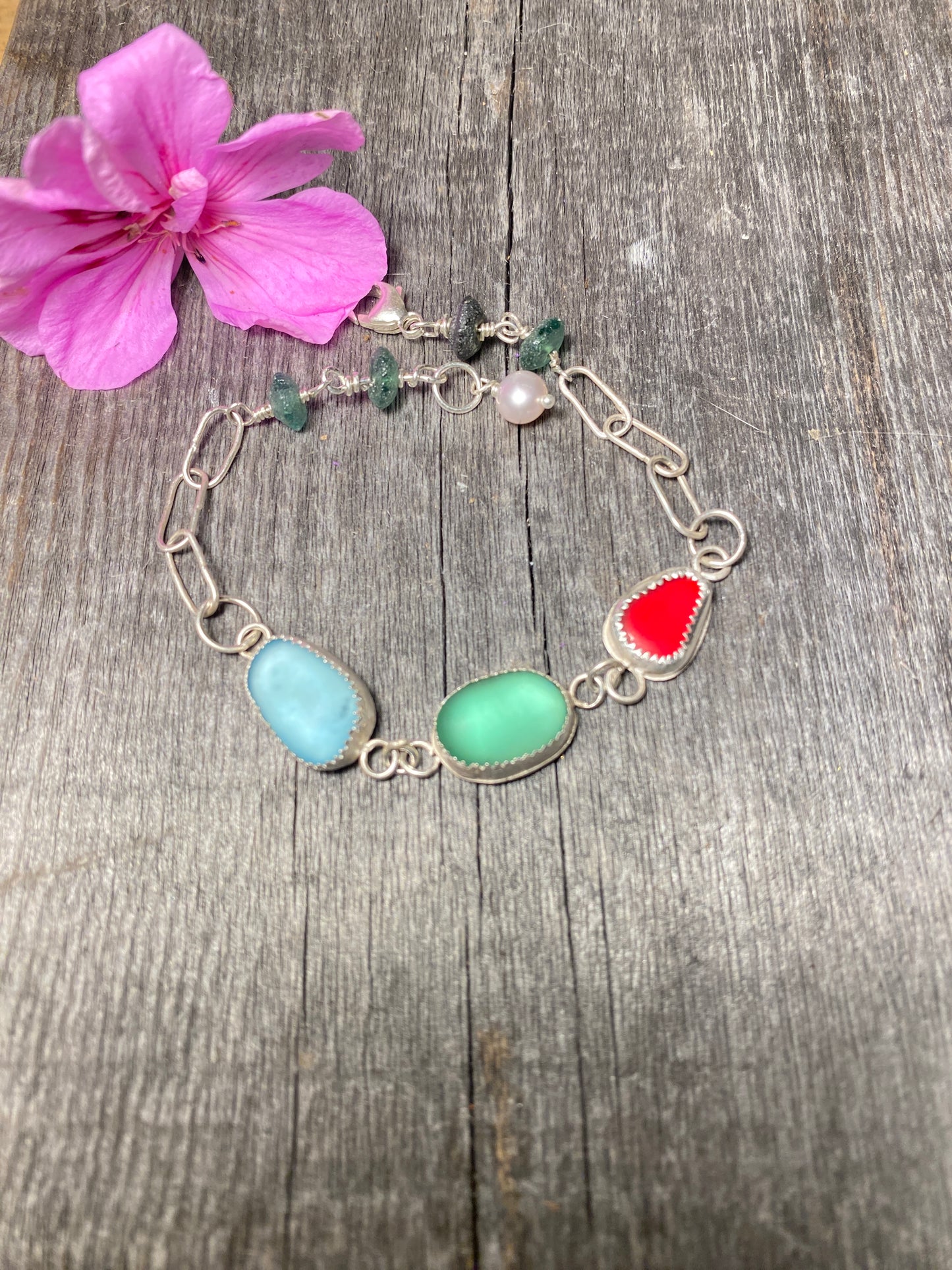 Sea Glass/Greek Sea Glass/Pearl Bracelet