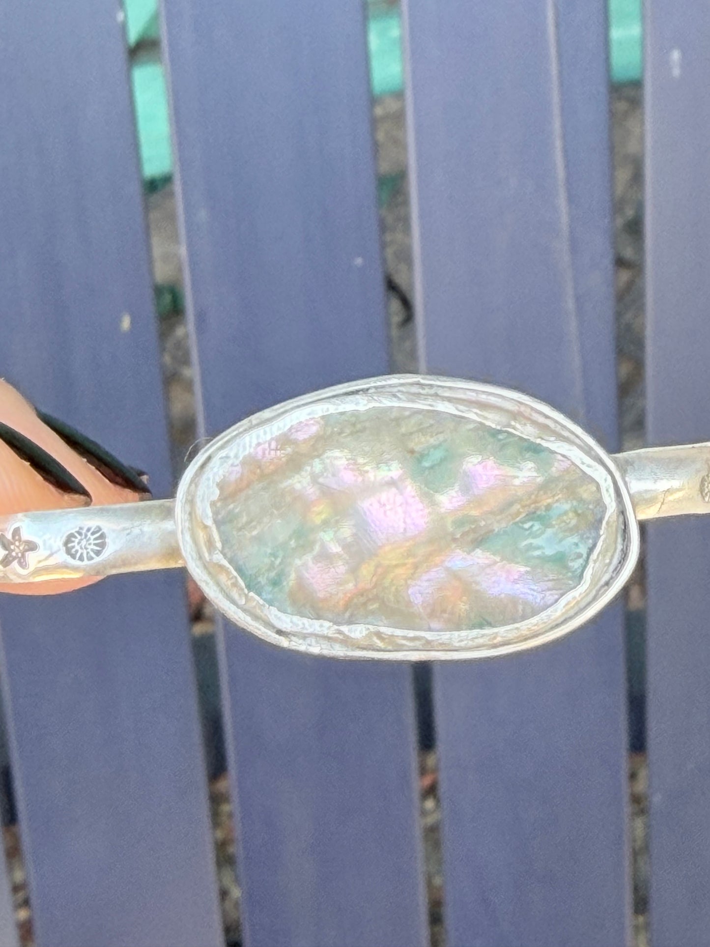Abalone Shell Island Scene Cuff Bracelet