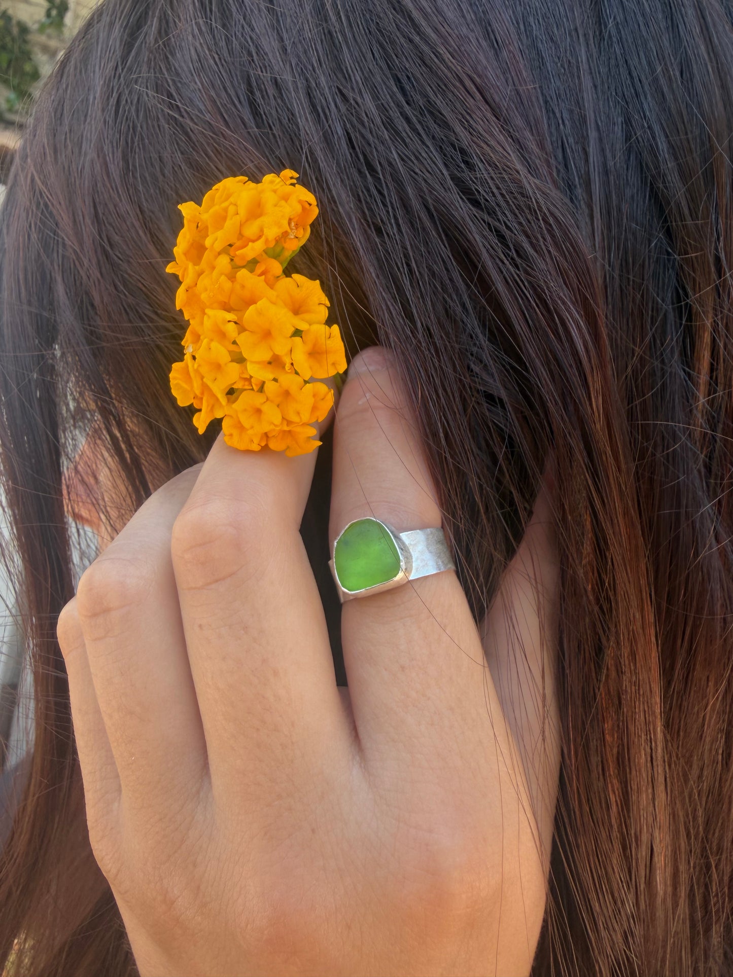 Kelly Green Adjustable Seaglass Ring