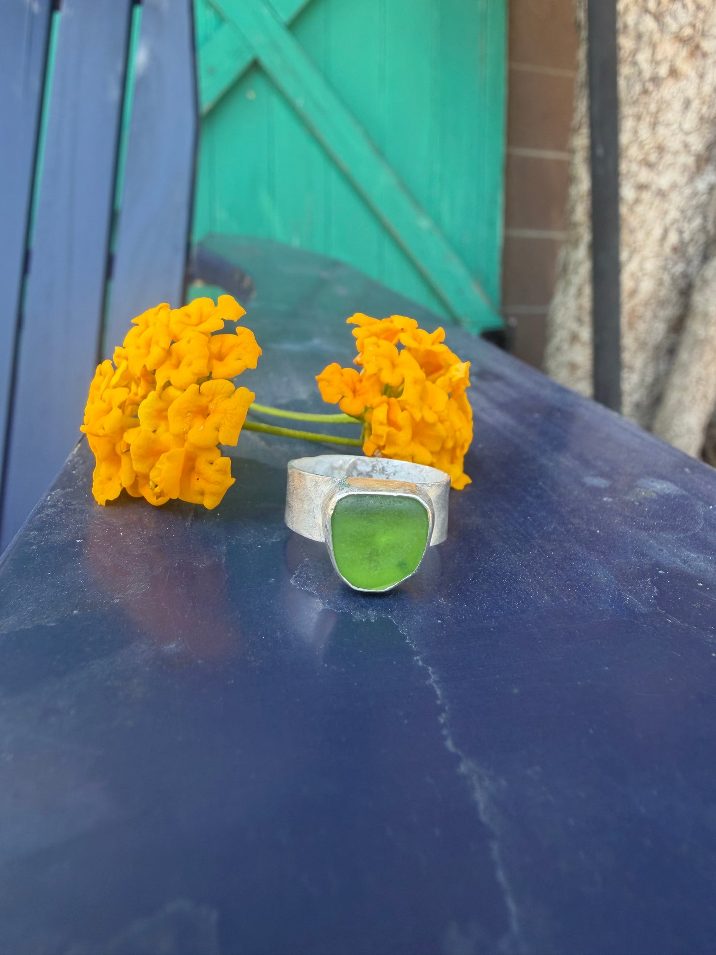 Kelly Green Adjustable Seaglass Ring