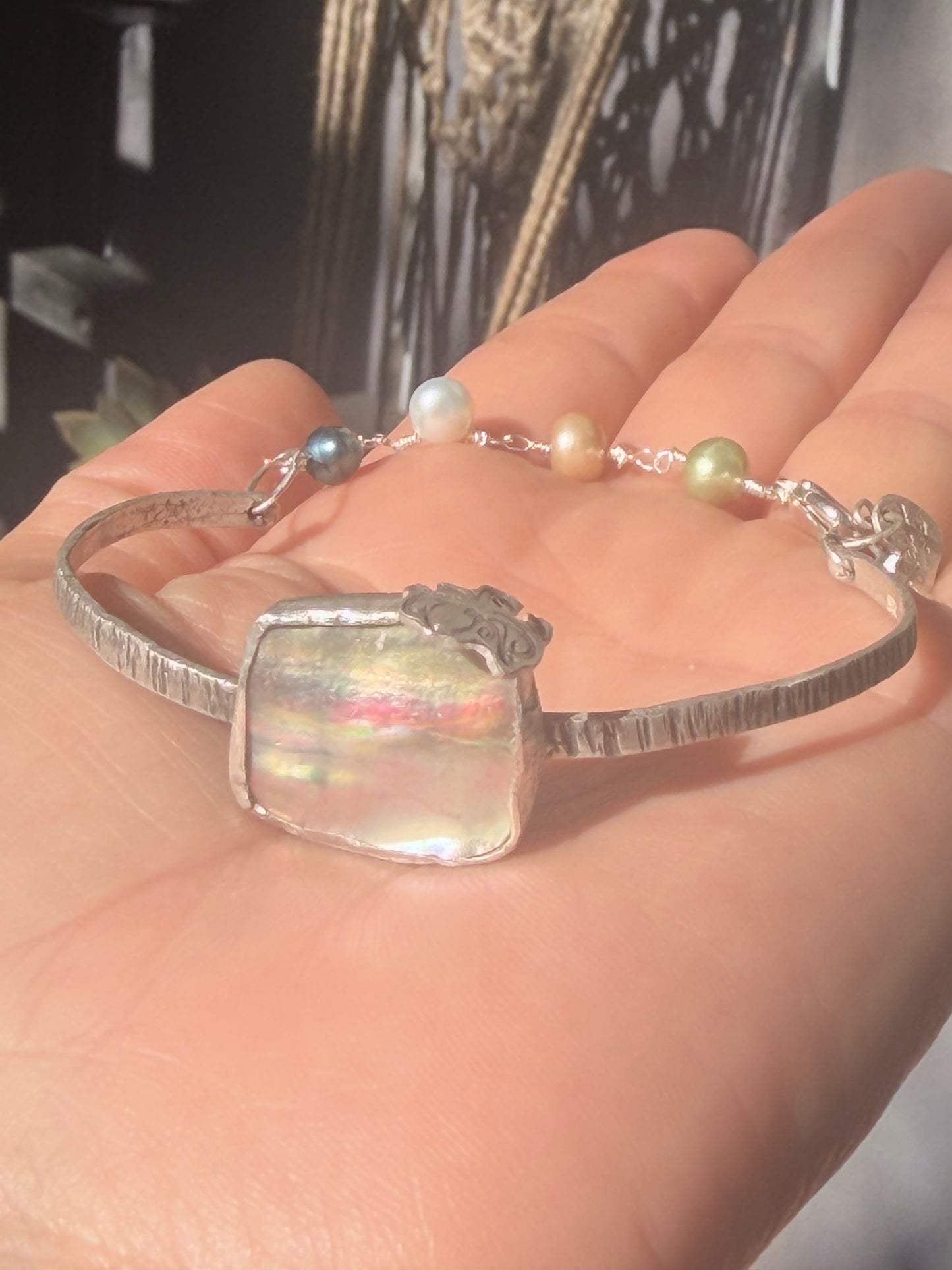 Octopus Abalone Shell Fresh Water Pearls Cuff Bracelet