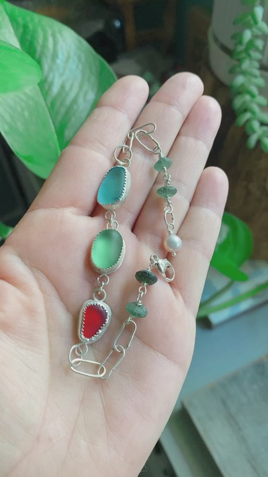 Sea Glass/Greek Sea Glass/Pearl Bracelet