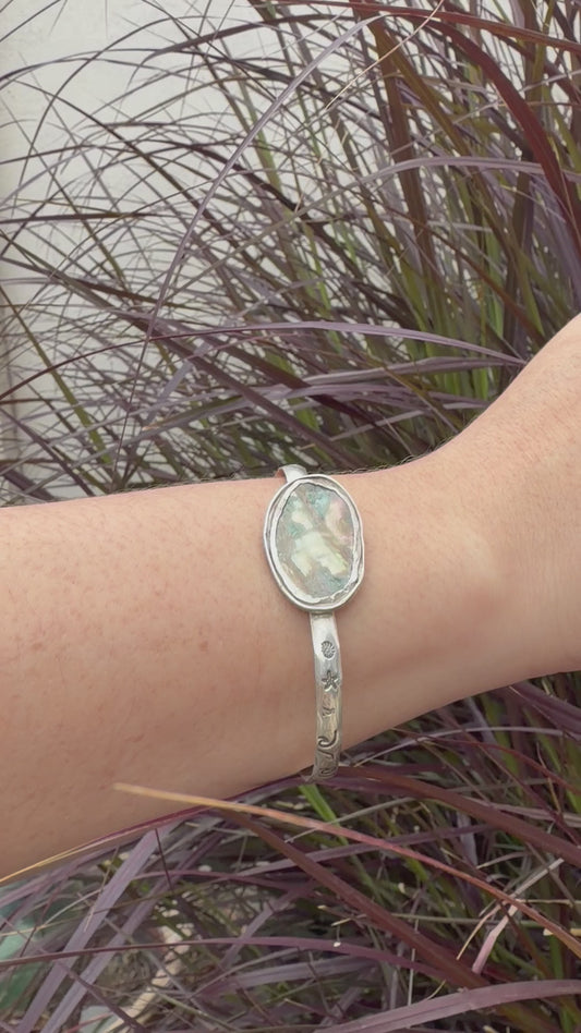 Abalone Shell Island Scene Cuff Bracelet